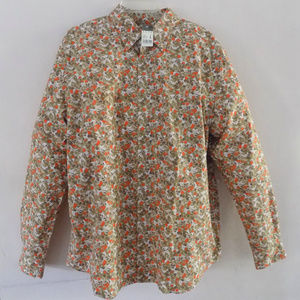 NWT Eddie Bauer print shirt L Orange Green Pure cotton Long sleeve Shirttail hem